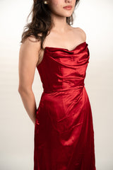 Plunge Neckline Strapless Silk Gown with Slit