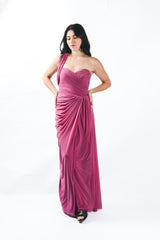 Custom One Shoulder Pleated Gown