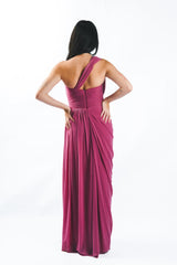 Custom One Shoulder Pleated Gown