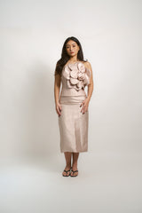 Floral Applique Strapless Corset Top, Skirt and Pant Set