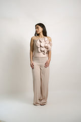Floral Applique Strapless Corset Top, Skirt and Pant Set