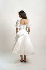 Puff Sleeve A-Line Midi Dress with Bow