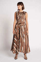 Gabrielle Striped Pleated Dress