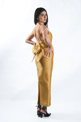 Satin Back Bow Midi Dress