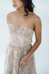 Embroidered Long Strapless Bridesmaid Dress