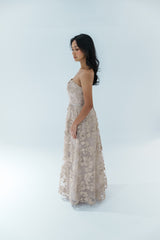 Embroidered Long Strapless Bridesmaid Dress