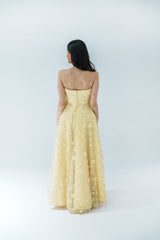 Floral 3D Strapless Dress with Boned Bodice