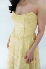 Floral 3D Strapless Dress with Boned Bodice