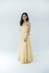 Floral 3D Strapless Dress with Boned Bodice