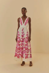 Flowerful Birds Cotton Maxi Dress