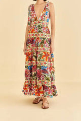 Tropical Yard Sleeveless Midi Dress