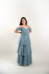 Off Shoulder Tiered Tulle Gown