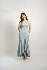 Silk Ruffle Hem Drape Maxi Dress