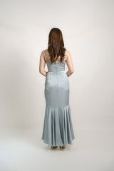 Silk Ruffle Hem Drape Maxi Dress