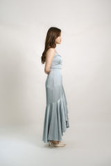 Silk Ruffle Hem Drape Maxi Dress