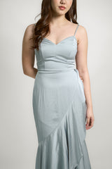 Silk Ruffle Hem Drape Maxi Dress
