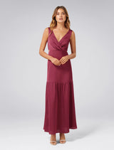 Alia Cut Out Red Satin Maxi Dress