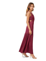 Alia Cut Out Red Satin Maxi Dress