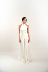 Custom Halter Silk Maxi Dress with Slit
