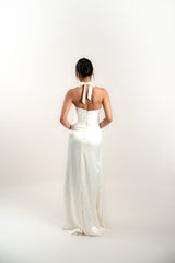 Custom Halter Silk Maxi Dress with Slit