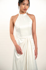 Custom Halter Silk Maxi Dress with Slit