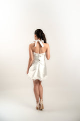 Custom Satin Halter Top and Mini Skirt Set with Floral Appliques