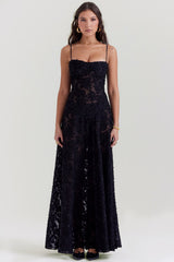 Seren Vintage Black Floral Lace Back Maxi Dress