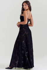 Seren Vintage Black Floral Lace Back Maxi Dress