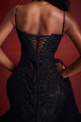 Seren Vintage Black Floral Lace Back Maxi Dress