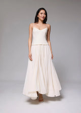 White Pleated Fit and Flare Maxi
