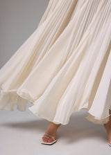 White Pleated Fit and Flare Maxi