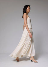 White Pleated Fit and Flare Maxi