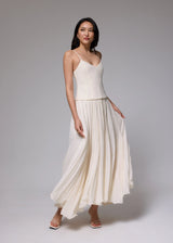 White Pleated Fit and Flare Maxi