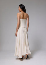 White Pleated Fit and Flare Maxi