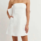 Aisle White Linen Back Bow Dress