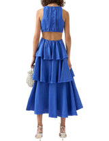 Blue Wave Cut Out Ring Midi Dress