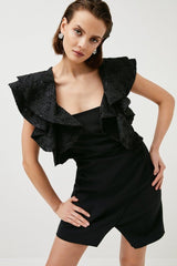 Sparkle Jacquard Contrast Sleeve Mini Dress