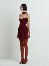 Red Mesh Ruched Mini Dress