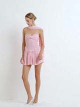 Pink Mesh Ruched Mini Dress