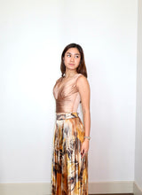 Champagne Silk Top and Electric Pleated Velvet Skirt