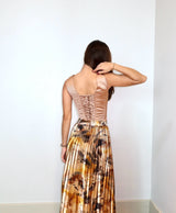 Champagne Silk Top and Electric Pleated Velvet Skirt