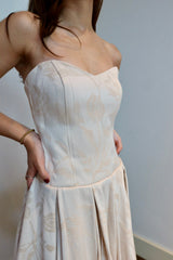 Strapless Dropwaist Floral Print Gown