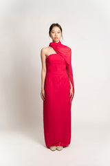 Custom Strapless Maxi Dress with Sheer Cape