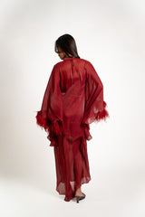 Sheer Feather Sleeve Dress