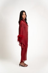 Sheer Feather Sleeve Dress
