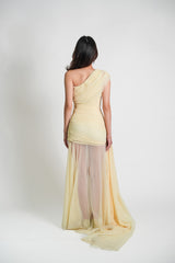 Asymmetric Drape Mesh Gown