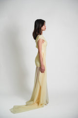 Asymmetric Drape Mesh Gown