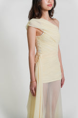 Asymmetric Drape Mesh Gown