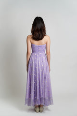 Strapless Floral Print Tulle Gown