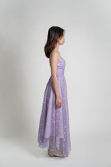 Strapless Floral Print Tulle Gown